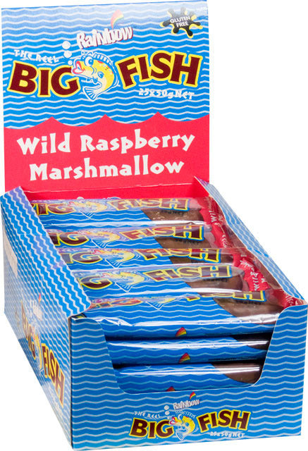 Rainbow Confectionery: Big Chocolate Fish Wild Raspberry Box - 50g (Pack of 20)