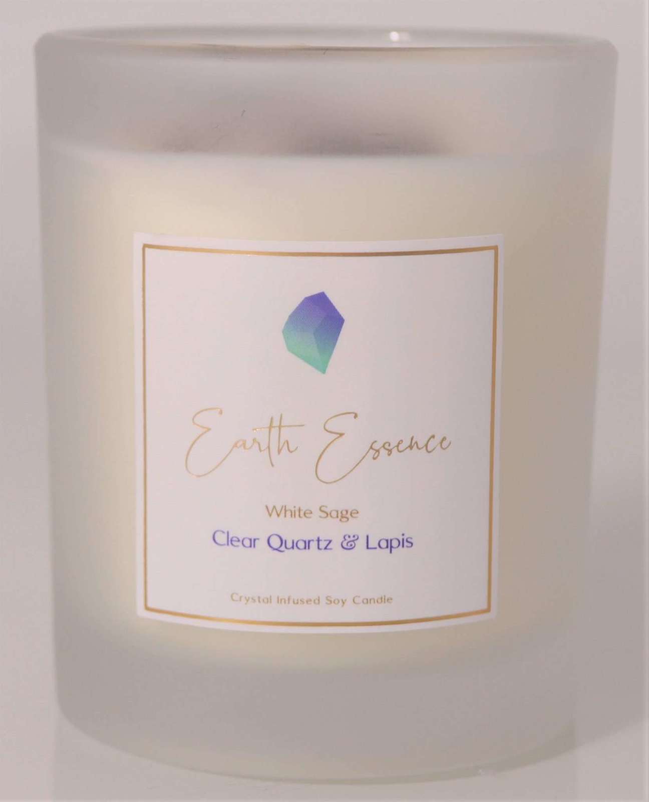 Earth Essence Crystal Soy Wax Candle - White Sage, Clear Quartz & Lapis