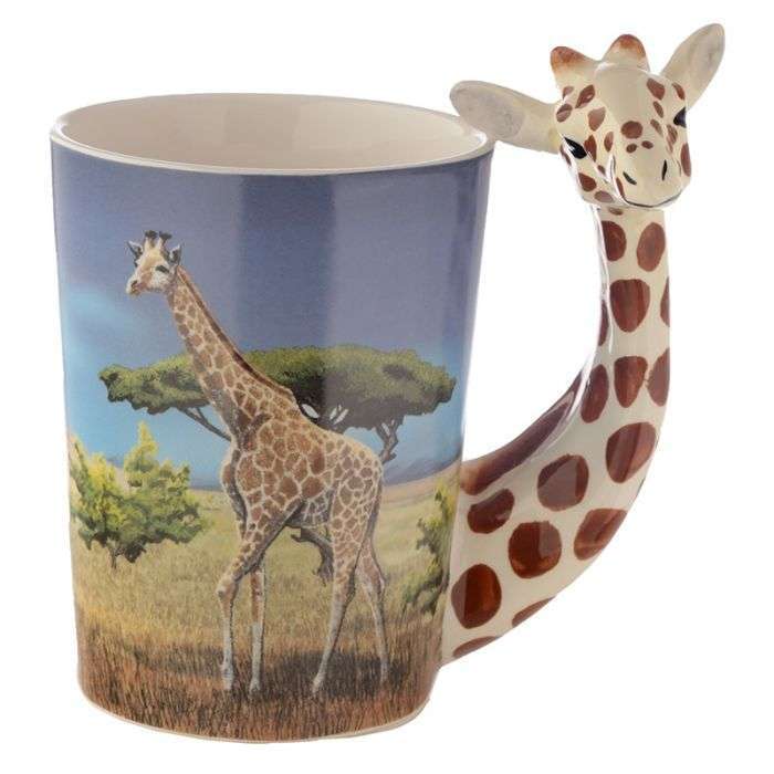 Giraffe Savannah Decal Ceramic Shaped Handle Novelty Mug (400ml)