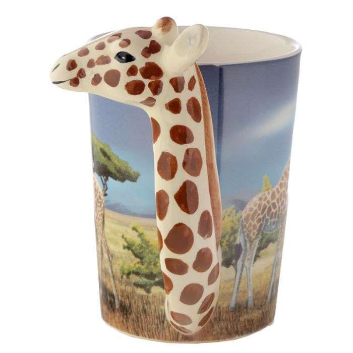 Giraffe Savannah Decal Ceramic Shaped Handle Novelty Mug (400ml)