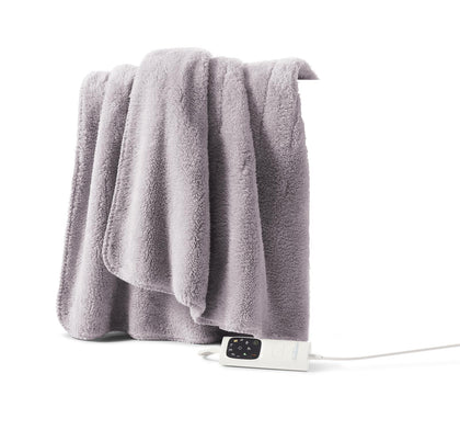 Sunbeam: Feel Perfect Cosy Sherpa Fleece Heated Throw Rug (Warm Grey)