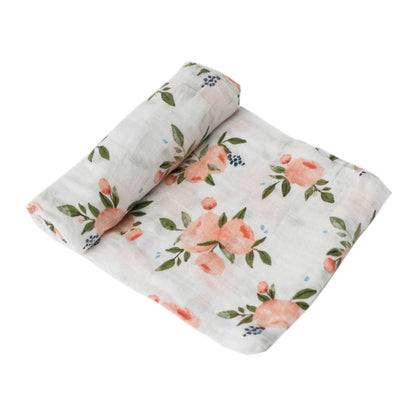 Little Unicorn: Single Cotton Muslin Swaddle - Watercolour Roses