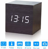 Wooden Grain Digital Voice Control Desk Alarm Clock - Black