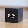 Wooden Grain Digital Voice Control Desk Alarm Clock - Black