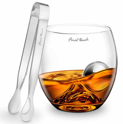 Final Touch: On The Rock Whisky Glass Stainless Steel Ball & Tongs