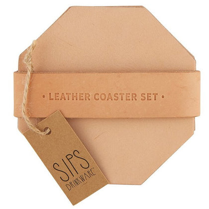 Leather Coaster Set Camel - Santa Barbara Design Studio