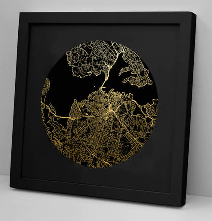 Auckland Mapscape Framed Foil Print (Black) - 100 Percent NZ
