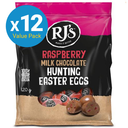 RJ's Raspberry Milk Chocolate Hunting Easter Eggs 120g (Box of 12) (12 Pack)