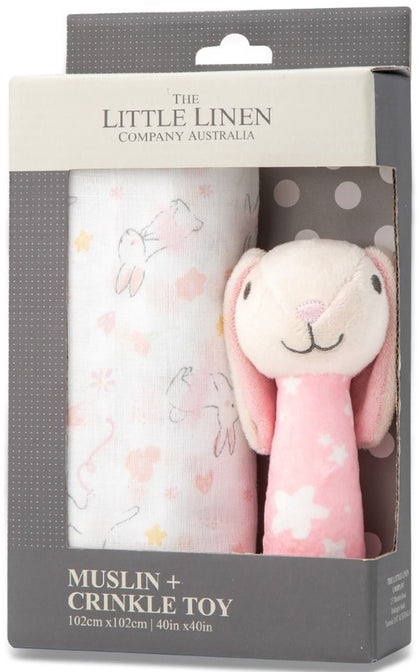 Little Linen: Muslin Wrap & Crinkle Toy - Ballerina Bunny