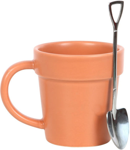 Plain Plant Pot Ceramic Mug and Shovel Spoon