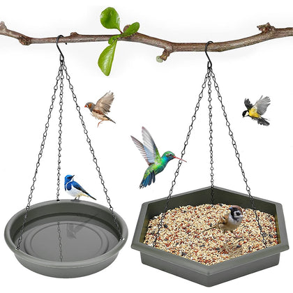 GREENHAVEN 2 in 1 Hanging Bird Feeder & Bird Bath - Grey