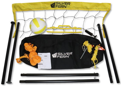 Silver Fern Sports Volleyball Adjustable Poles & Net Set with Court Marking Rope