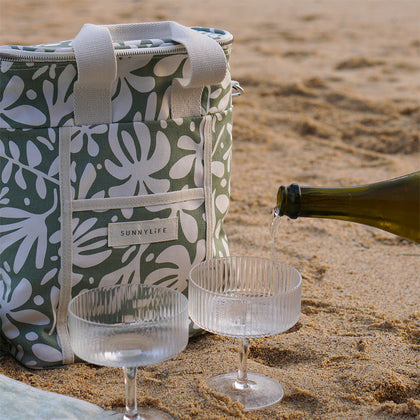 Sunnylife: Canvas Drinks Cooler Bag - The Vacay Olive